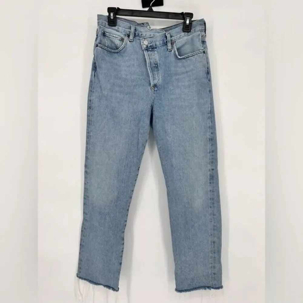 Agolde Criss Cross Straight Jeans Light Blue 28 Raw‎ Hem